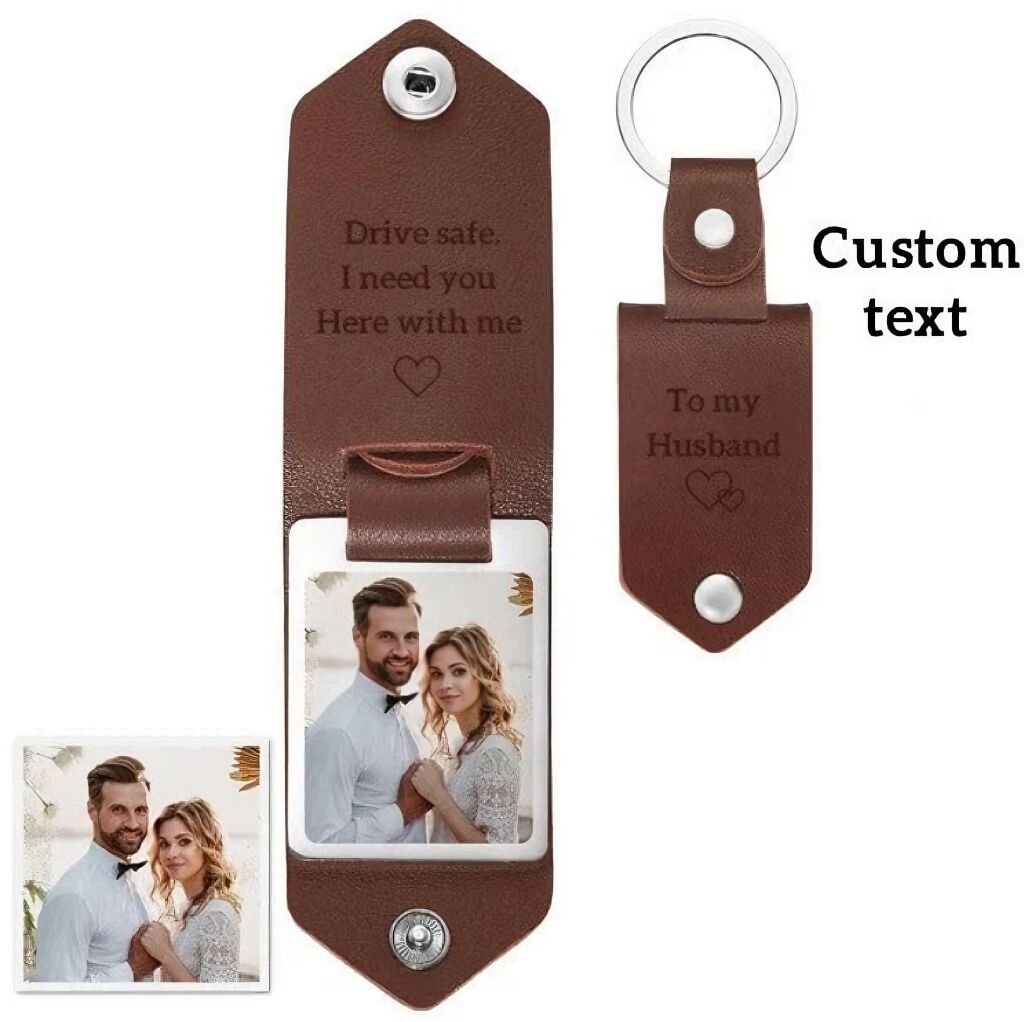 💖Valentine's Day hot sale✨Gift to Husband-Customized Leather Photo Text Keychain