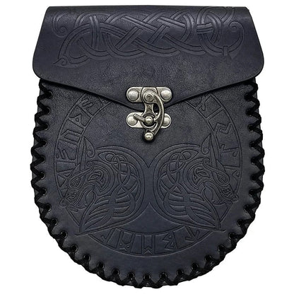 Vintage Medieval Nordic Embossed Leather Belt Bag