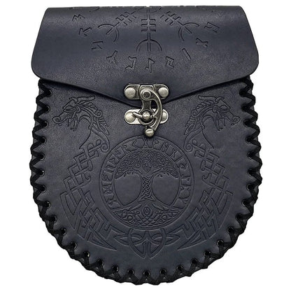 Vintage Medieval Nordic Embossed Leather Belt Bag