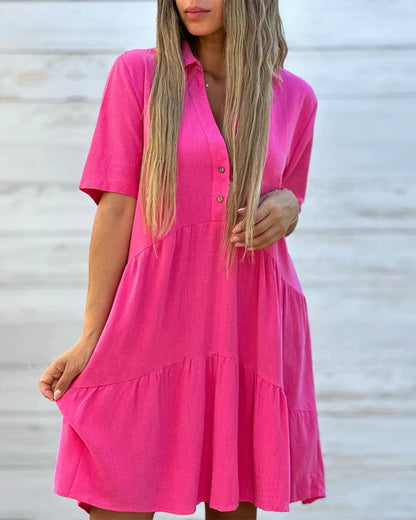 🔥Hot Sale 48% OFF🔥Solid color comfort lapel button dress