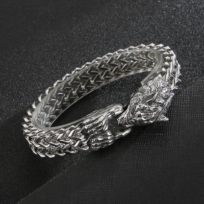 Mens Stainless Steel Norse Viking Fenrir Wolf Head Bracelet