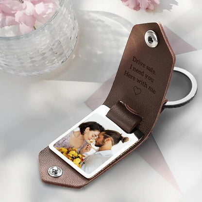 💖Valentine's Day hot sale✨Gift to Husband-Customized Leather Photo Text Keychain