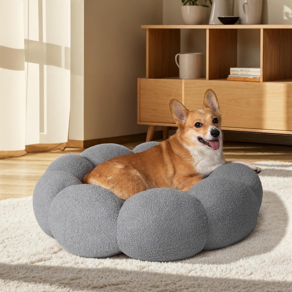 Flower Cat Dog Bed In Plush Teddy