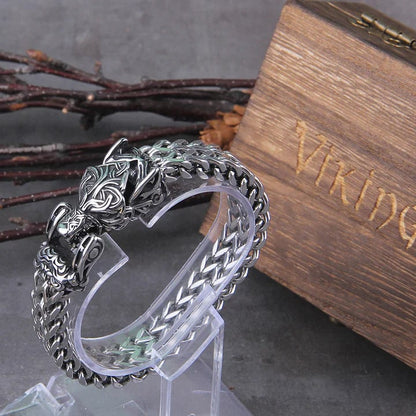 Mens Stainless Steel Norse Viking Fenrir Wolf Head Bracelet