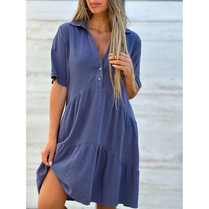 🔥Hot Sale 48% OFF🔥Solid color comfort lapel button dress