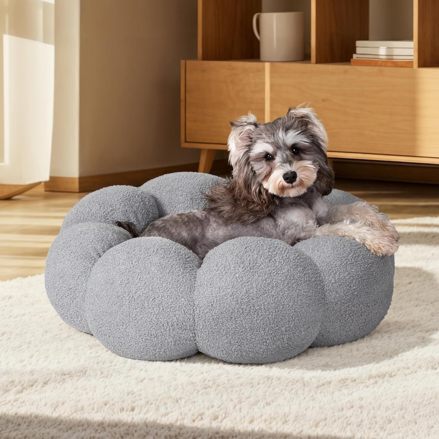 Flower Cat Dog Bed In Plush Teddy