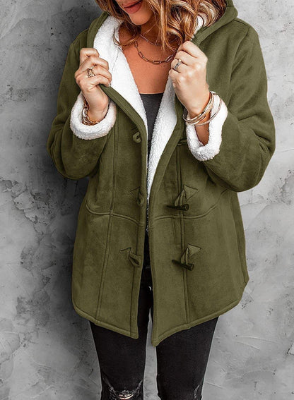(🔥HOT SALE NOW 49% OFF)-Women Hooded Velvet Horn Button Coat