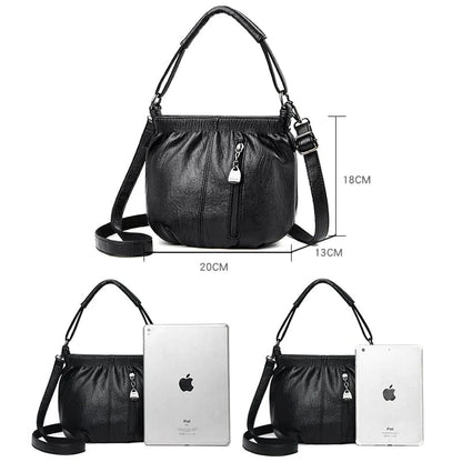 Fashion Simple Casual Pleated Bucket Soft Leather Handbag Shoulder Bag