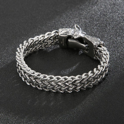Mens Stainless Steel Norse Viking Fenrir Wolf Head Bracelet