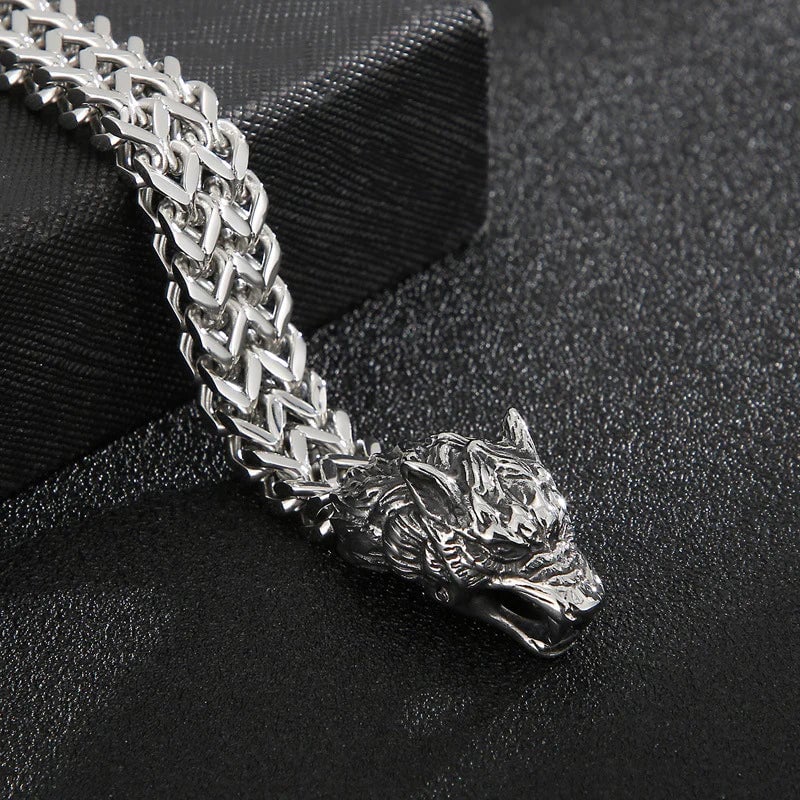 Mens Stainless Steel Norse Viking Fenrir Wolf Head Bracelet