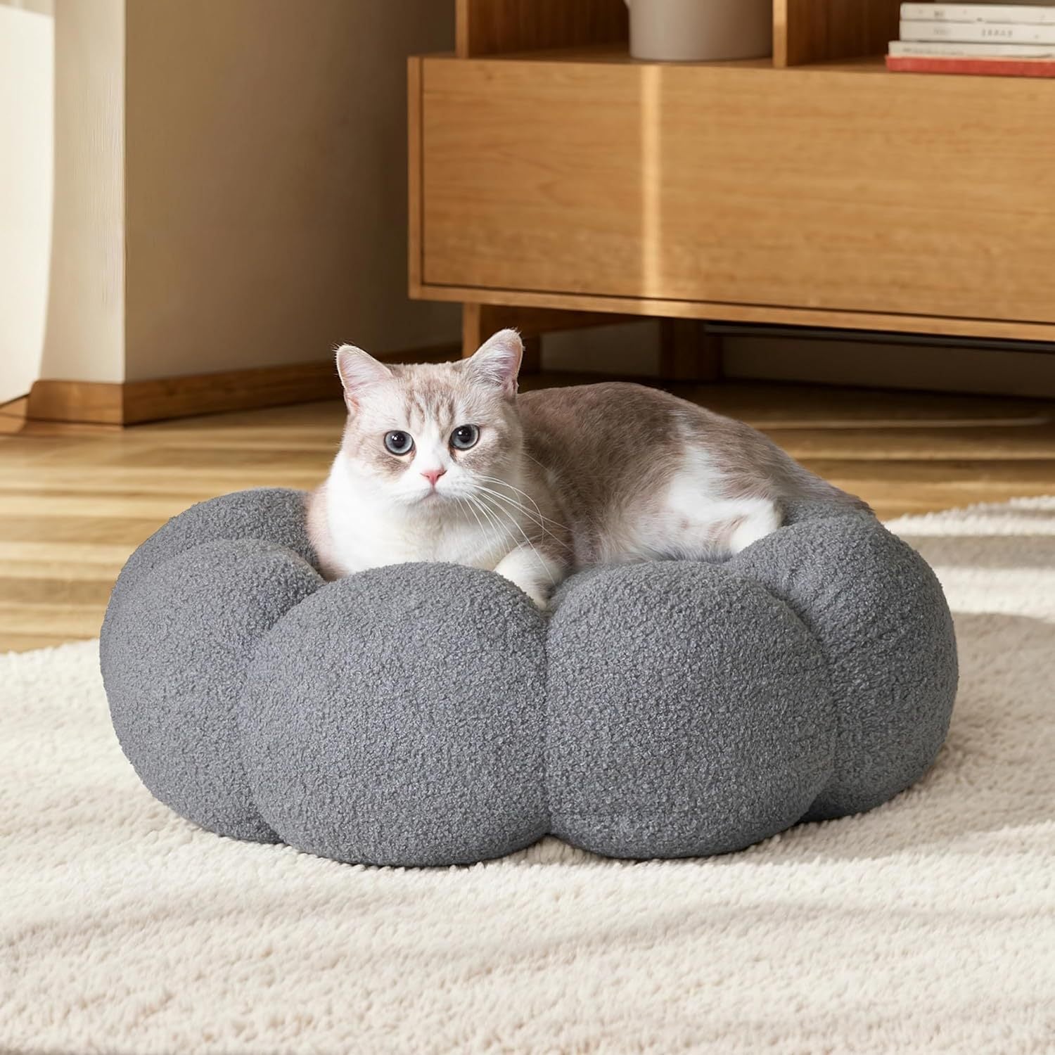 Flower Cat Dog Bed In Plush Teddy